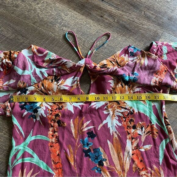 Express Top Floral Off Shoulder Tropical Ruffle Hawaiian Pink Purple - Picture 11 of 13